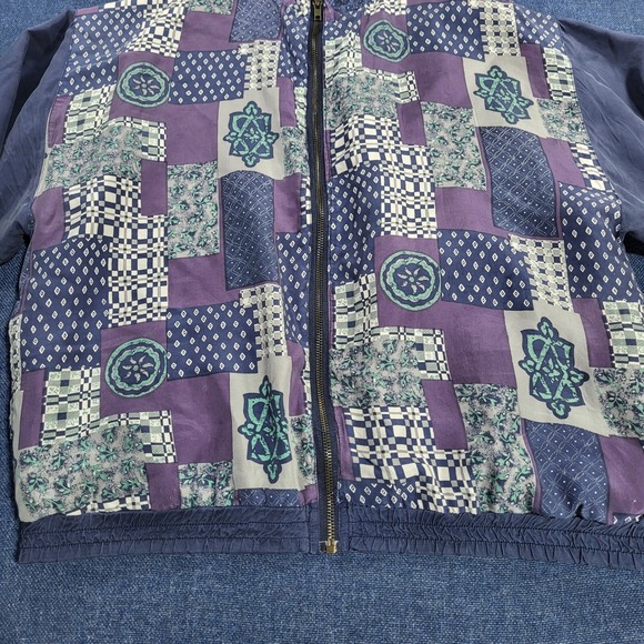 ONE RESOURCE Vintage Silk Patchwork Bomber Jacket Purple Blue Print Zip Up L - Picture 4 of 10